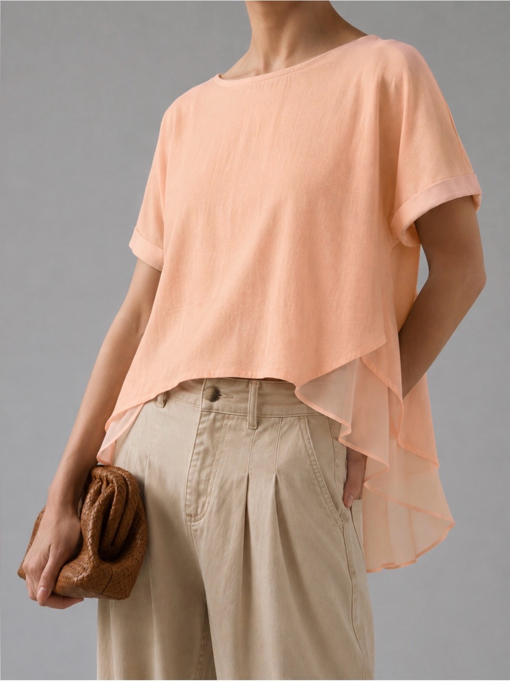 Anthropologie Eri + Ali Chiffon-Hemmed Tee in peach